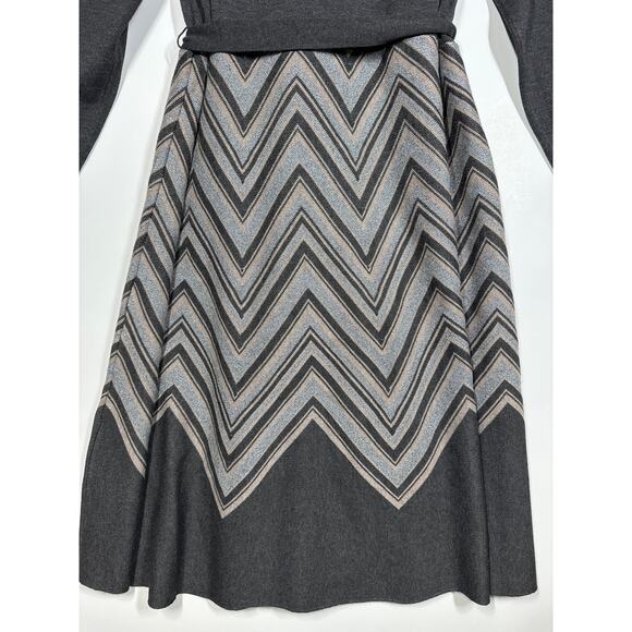 Taylor Chevron Scoop Neck Sweater Dress Tie Waist Midi Brown Plus Size 3X Office - Picture 12 of 15